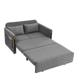 MH 54" Modern Convertible Sofa Bed with 2 Detachable Arm Pockets, Velvet Loveseat Multi-position adjustable Sofa with Pull Out Bed with Bedhead, 2 Pillows and Living Room, Grey Home Elegance USA