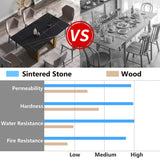 63"Modern artificial stone black straight edge golden metal leg dining table -6 people - Home Elegance USA