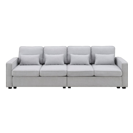 [VIDEO provided] [New] 104" 4-Seater Modern Linen Fabric Sofa with Armrest Pockets and 4 Pillows,Minimalist Style Couch for Living Room, Apartment, Office,3 Colors - Home Elegance USA