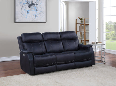 Tailored Dual-Power Reclining Sofa - Nubuck Leather-Like Cover, Power Headrest, Power Footrest - Contemporary Design, Hand-Stitching Details Home Elegance USA