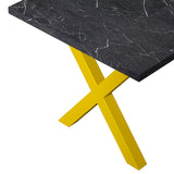 70.87"Modern Square Dining Table with Printed Black Marble Table Top+Gold X-Shape Table Leg - Home Elegance USA