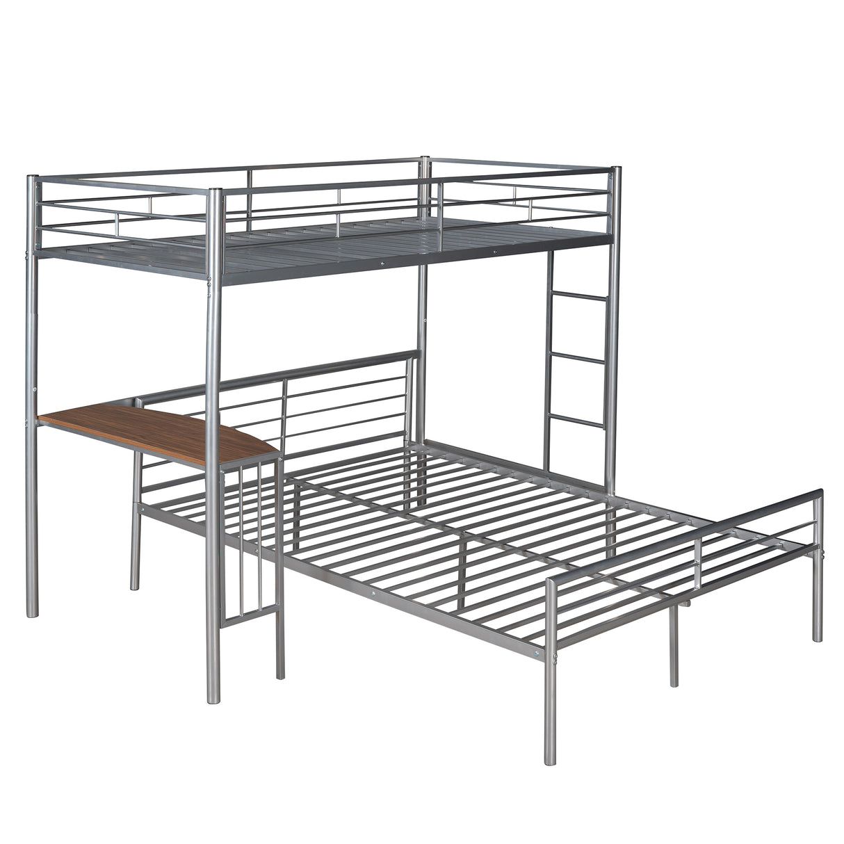 Twin Over Full Metal Bunk Bed with Desk, Ladder and Quality Slats for Bedroom, Metallic Silver（OLD SKU :LP000092AAN） - Home Elegance USA