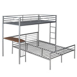 Twin Over Full Metal Bunk Bed with Desk, Ladder and Quality Slats for Bedroom, Metallic Silver（OLD SKU :LP000092AAN） - Home Elegance USA