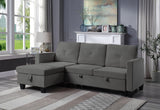 Nova Dark Gray Velvet Reversible Sleeper Sectional Sofa with Storage Chaise - Home Elegance USA