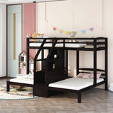 Twin over Twin & Twin Bunk Bed with Built-in Staircase and Storage Drawer,Espresso Home Elegance USA