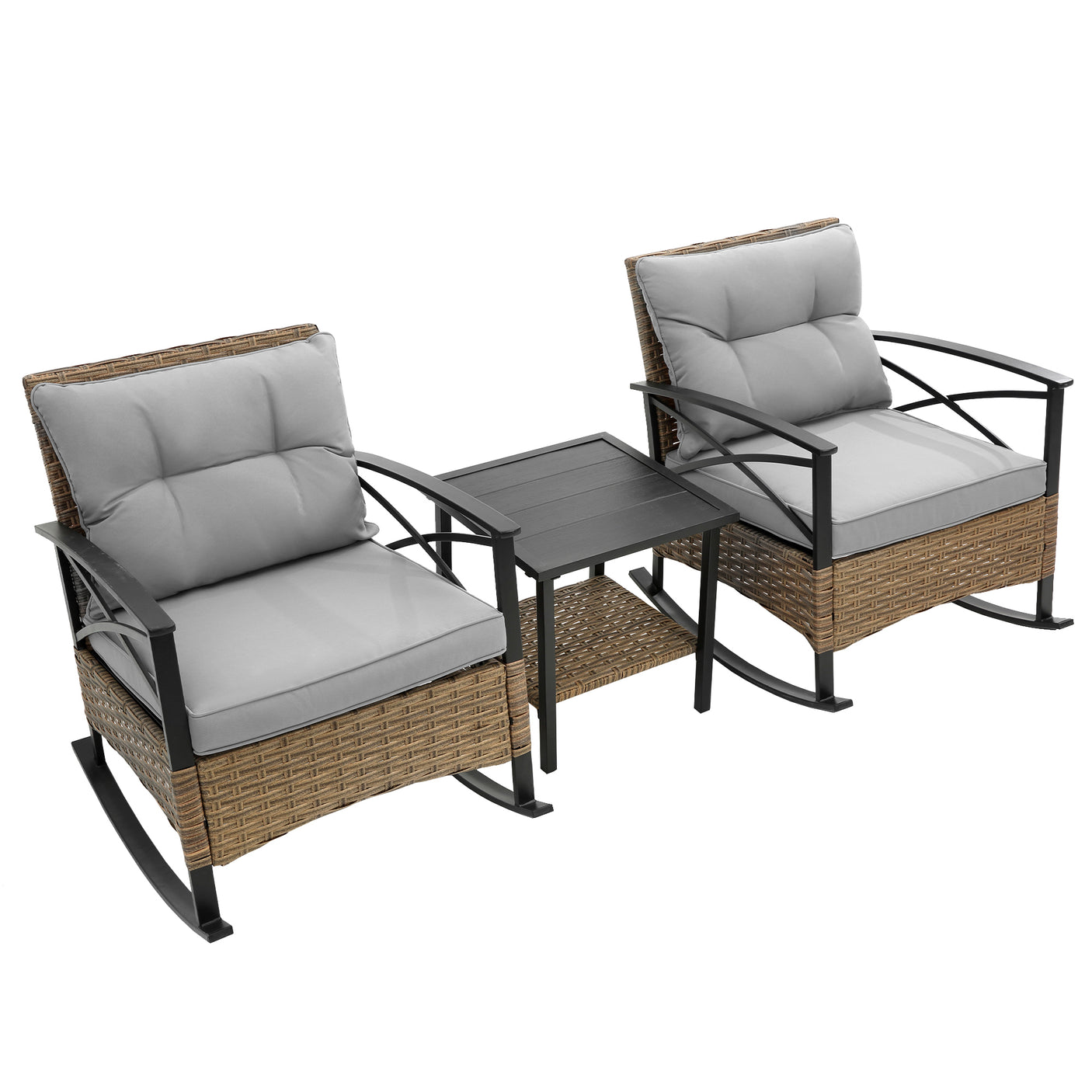 3pcs rocking rattan set wholesale leisure chair outdoor rattan rocking chair set grey