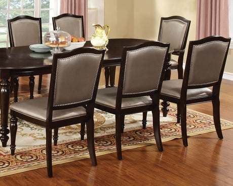 Transitional Set of 2 Side Chairs Dark Walnut Pewter Solid wood Chair Padded Leatherette Upholstered Seat Turned Legs Kitchen Dining Room Furniture - Home Elegance USA