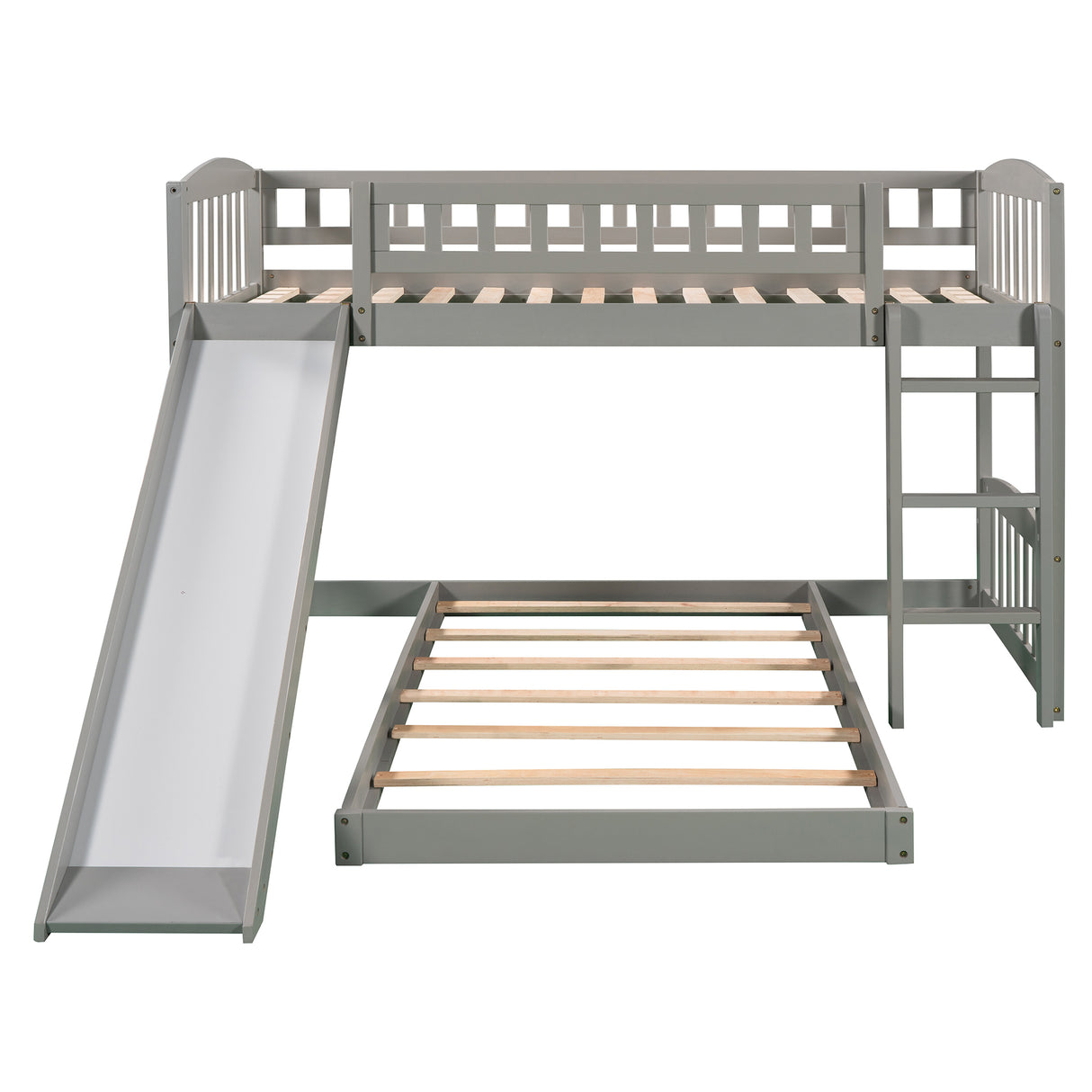 Twin Over Twin Bunk Bed with Slide and Ladder, Gray(OLD SKU :LP000514AAE) - Home Elegance USA