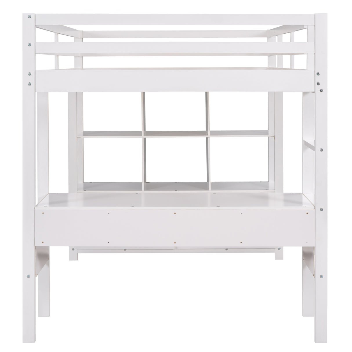 Full Size Loft Bed with Built-in Desk with Two Drawers, and Storage Shelves and Drawers,White - Home Elegance USA