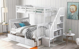 Stairway Twin-Over-Full Bunk Bed with Drawer, Storage and Guard Rail for Bedroom, Dorm, for Adults, White color(OLD SKU :LP000219AAK) - Home Elegance USA