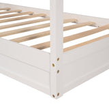 Wood House Bed Twin Size, 2 Twin Solid Bed L structure with fence and slatted frame （White) - Home Elegance USA