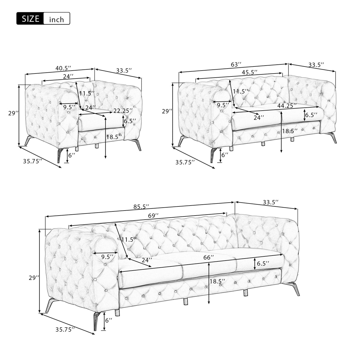 63" Velvet Upholstered Loveseat Sofa,Modern Loveseat Sofa with Button Tufted Back,2 - Person Loveseat Sofa Couch for Living Room,Bedroom,or Small Space,Blue - SG000602AAC - image - 2