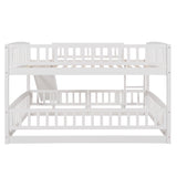 Bunk Bed with Slide,Full Over Full Low Bunk Bed with Fence and Ladder for Toddler Kids Teens White