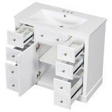 36" Bathroom Vanity with Sink Combo, One Cabinet and Six Drawers, Solid Wood and MDF Board, White - SY999404AAK - image - 20