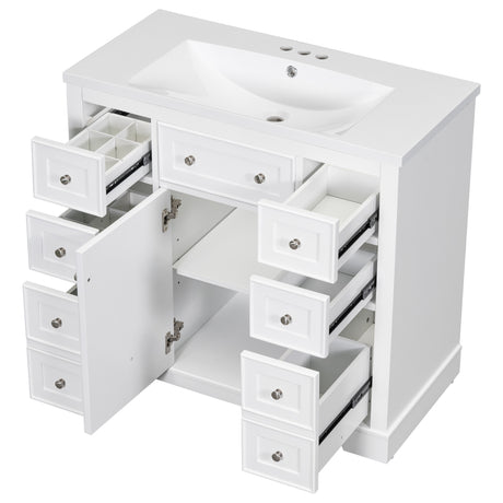 36" Bathroom Vanity with Sink Combo, One Cabinet and Six Drawers, Solid Wood and MDF Board, White - SY999404AAK - image - 20