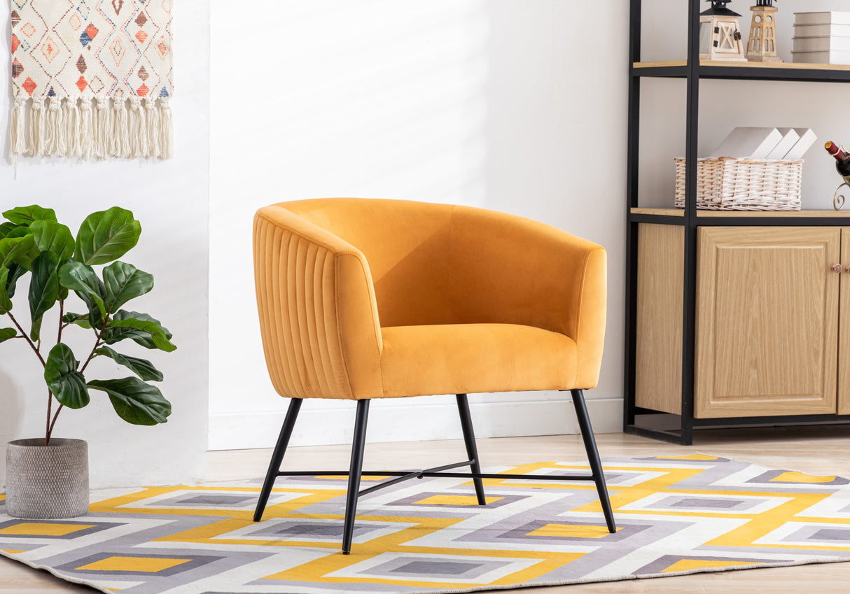Luxurious Design 1pc Accent Chair Yellowish Orange Velvet Clean Line Design Fabric Upholstered Black Metal Legs Stylish Living Room Furniture - Home Elegance USA