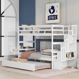 Bunk Beds Twin over Twin Stairway Storage function White color - Home Elegance USA