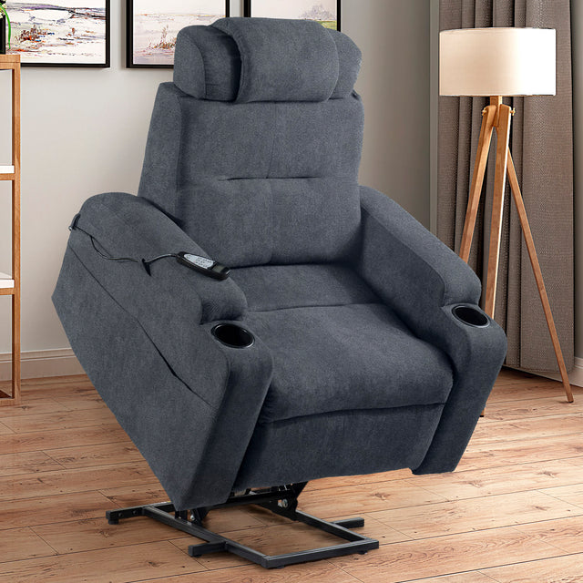 Lift Chairs Recliners for Elderly, Power Reomte Control with Heat and Massage, Upholstered Extra-wide Seat Side Pockets Cup Holders, Fashionable Headrest Thick Cushion (Dark Gray) Home Elegance USA