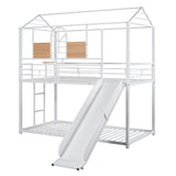 Twin Over Twin Metal Bunk Bed ,Metal Housebed With Slide,Three Colors Available.(White with White  Slide)(OLD SKU :LP000095AAK) - Home Elegance USA