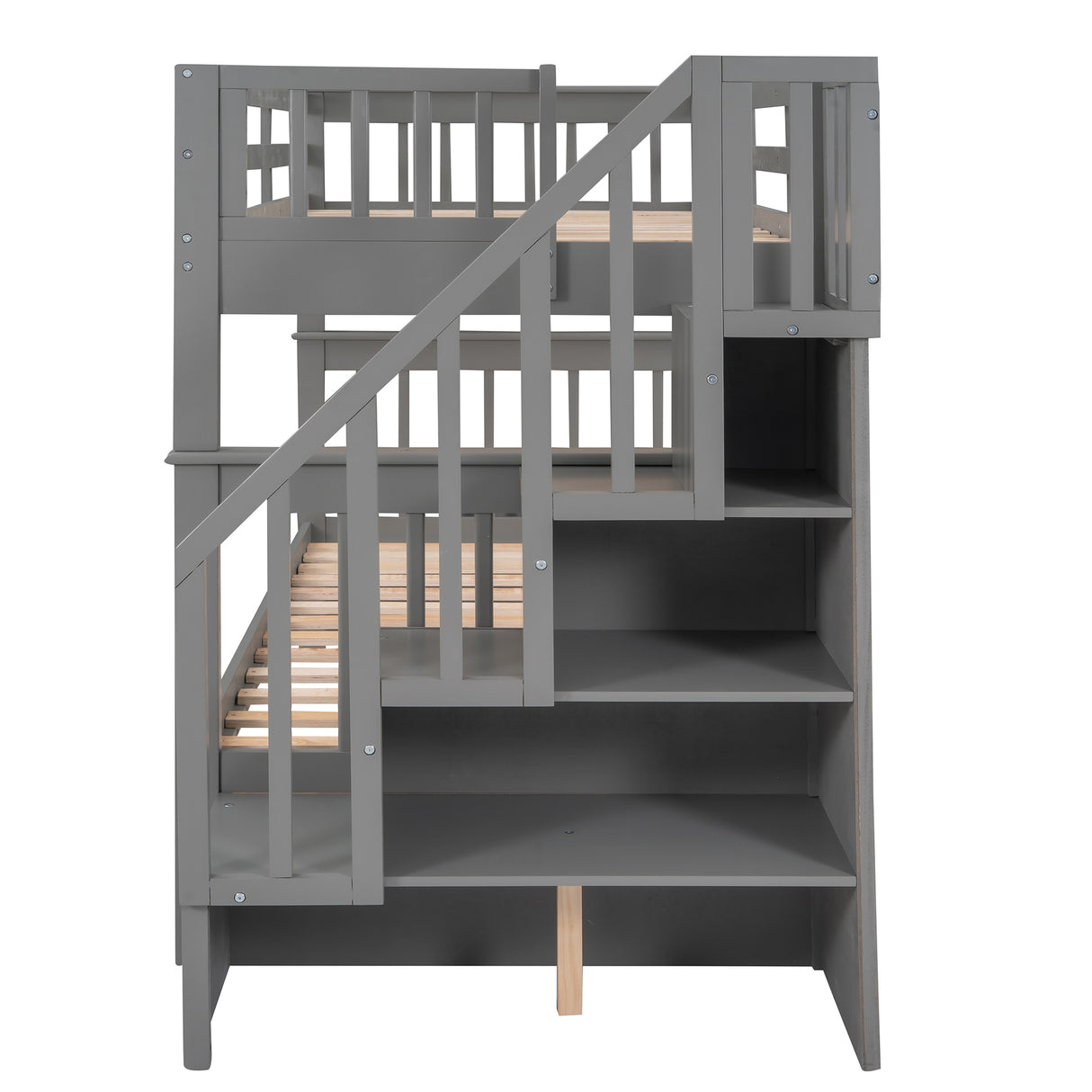 Stairway Twin-Over-Twin Bunk Bed with Three Drawers for Bedroom, Dorm - Gray(Old SKU: LP000309AAE) - Home Elegance USA