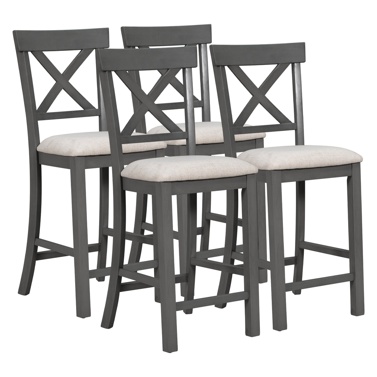 TREXM 6-Piece Counter Height Dining Table Set Table with Shelf 4 Chairs and Bench for Dining Room (Gray) - Home Elegance USA