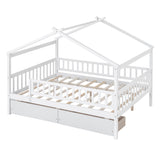 Full Size Wooden House Bed with Two Drawers, White - Home Elegance USA