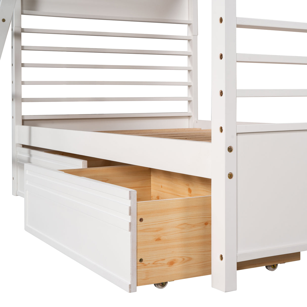 Twin over Twin Wood Bunk Bed with Two Drawers - White - Home Elegance USA