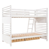 Twin over Twin Wood Bunk Bed with Two Drawers - White - Home Elegance USA