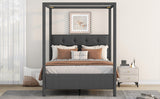 Full Size Upholstery Canopy Platform Bed with Headboard,Gray - Home Elegance USA