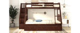 Twin-Over-Full Bunk Bed with Drawers，Ladder and Storage Staircase, Espresso - Home Elegance USA