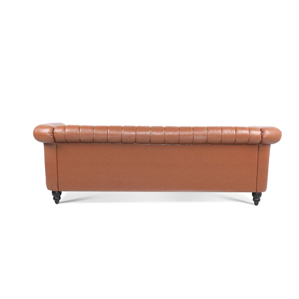 83.46" Brown PU Rolled Arm Chesterfield Three Seater Sofa. | Home Elegance USA