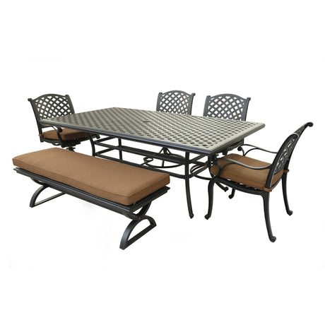 Rectangular 6 - Person 85.83" Long Aluminum Dining Set with Cushions, Brown