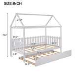 Twin Size House Bed with trundle, Fence-shaped Guardrail, White(New) - Home Elegance USA