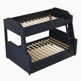 Twin over Full Upholstered Bunk Bed with Trundle and Ladder,Tufted Button Design,Black - Home Elegance USA