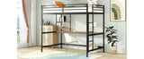 Full Metal Loft Bed with Desk and Shelve, Black - Home Elegance USA