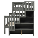 Twin over Full Bunk Bed with Shelves, Gray - Home Elegance USA
