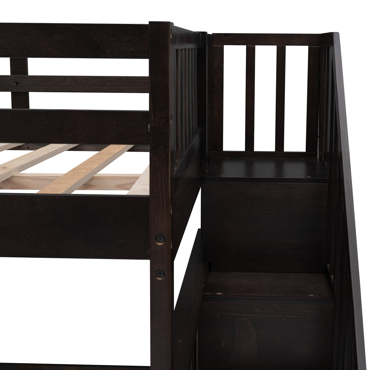 Stairway Full-Over-Full Bunk Bed with Storage and Guard Rail for Bedroom, Dorm, Espresso (OLD SKU:LP000110AAP) - Home Elegance USA