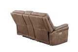 Transitional Console Loveseat - Warm Camel Faux-Suede, Power Footrest, Power Headrest - Concealed Cupholders, Built-In Console Home Elegance USA