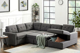 Selene Dark Gray Linen Fabric Sleeper Sectional Sofa with Storage Chaise - Home Elegance USA