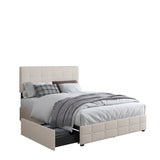 Modern Velvet Upholstered Bed with Button Tufted，and 4 Storage Drawers， Easy Assembly, No Box Spring Needed  Queen，warm white - Home Elegance USA