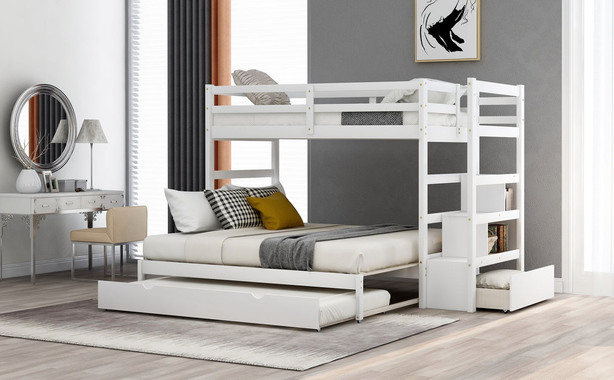 Twin over Twin/King (Irregular King Size) Bunk Bed with Twin Size Trundle, Extendable Bunk Bed   (White)(OLD SKU :LP000032AAK) - Home Elegance USA