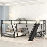 L-Shaped Twin over Full Bunk Bed with Twin Size Loft Bed,Built-in Desk and Slide,Black - Home Elegance USA