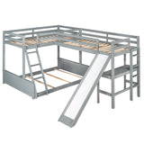 Twin over Full Bunk Bed with Twin Size Loft Bed with Desk and Slide,Full-Length Guardrail, Gray - Home Elegance USA