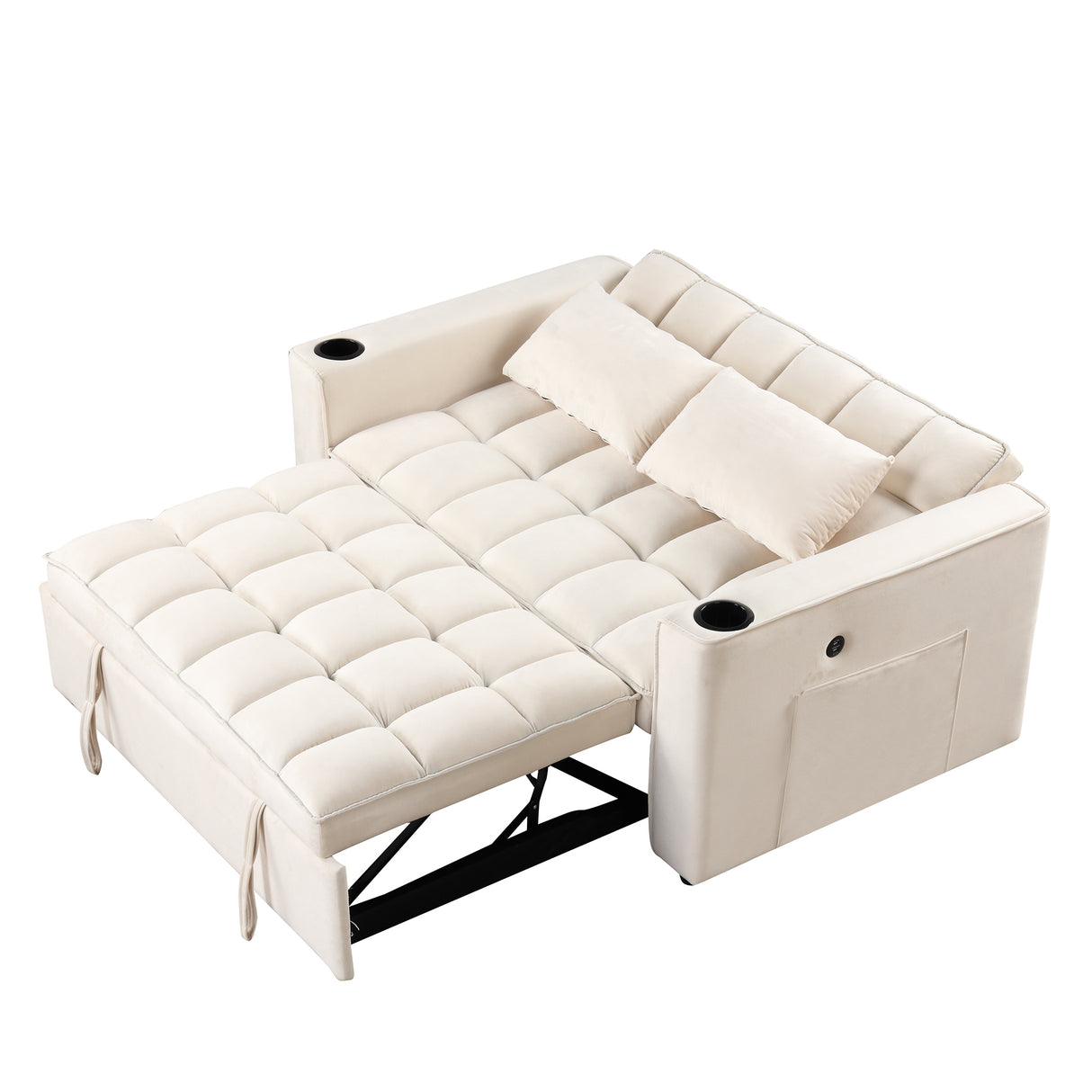 55.3" 4 - 1 Multi - functional Sofa Bed with Cup Holder and USB Port for Living Room or Apartments Milky White - SG000830AAA - image - 14