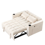 55.3" 4 - 1 Multi - functional Sofa Bed with Cup Holder and USB Port for Living Room or Apartments Milky White | Home Elegance USA