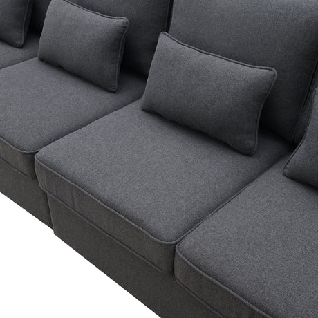 [VIDEO provided] [New] 104" 4-Seater Modern Linen Fabric Sofa with Armrest Pockets and 4 Pillows,Minimalist Style Couch for Living Room, Apartment, Office,3 Colors - Home Elegance USA