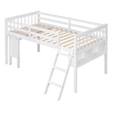 Twin Size Loft Bed With Removable Desk and Cabinet, White - Home Elegance USA