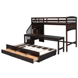 Stairway Twin XL Loft Bed with Twin Size Trundle and 3 Drawers, Storage, Desk, Espresso - Home Elegance USA