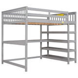 Full Size Loft Bed with Storage Shelves and Under-bed Desk, Gray(OLD SKU:SM000246AAE-1) - Home Elegance USA