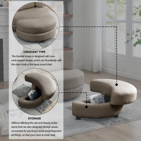 39"W Oversized Swivel Chair with moon storage ottoman for Living Room, Modern Accent Round Loveseat Circle Swivel Barrel Chairs for Bedroom Cuddle Sofa Chair Lounger Armchair, 4 Pillows, Teddy Fabric Home Elegance USA